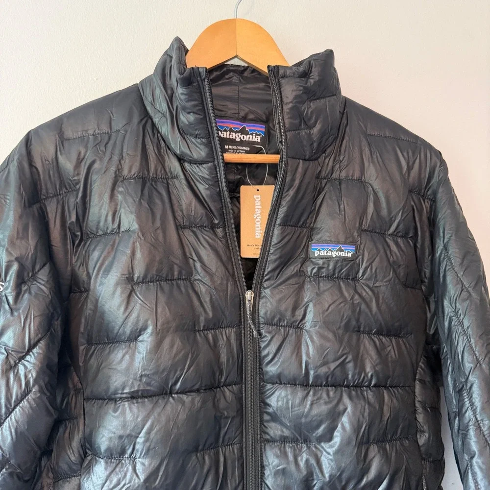 Patagonia Micro Puff Jacket Mens Medium Black Puffer Coat 84065 FA19 Logo